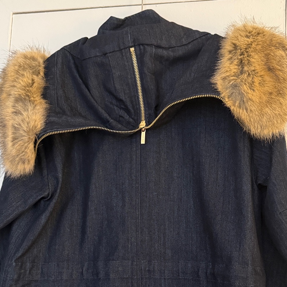 Michael Kors Blue Denim Unlined Parka with removable Fur Hood - Picture 7 of 8